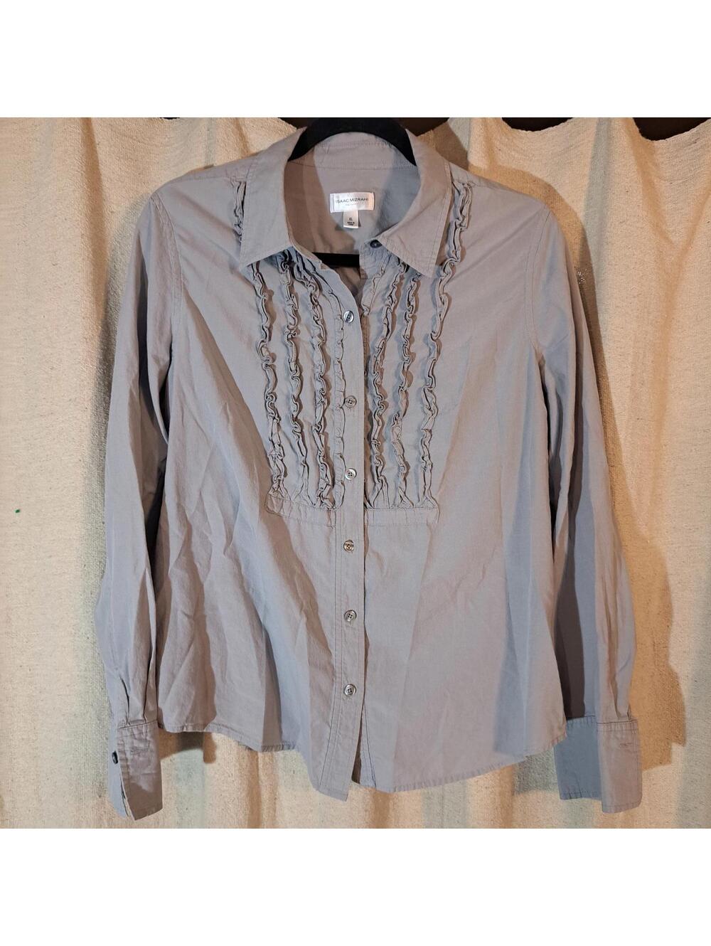 Isaac Mizrahi Ruffle Front Button-Up Shirt XL Beige